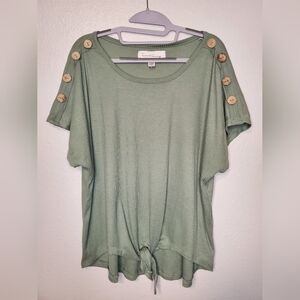 French Laundry Sage Button Detail Short Sleeve Tee